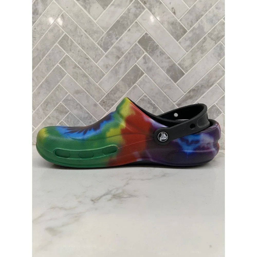 Crocs Lock Work Clogs Men Size 8 Multi Bistro Graphic Tie Dye Rainbow Colorful‎